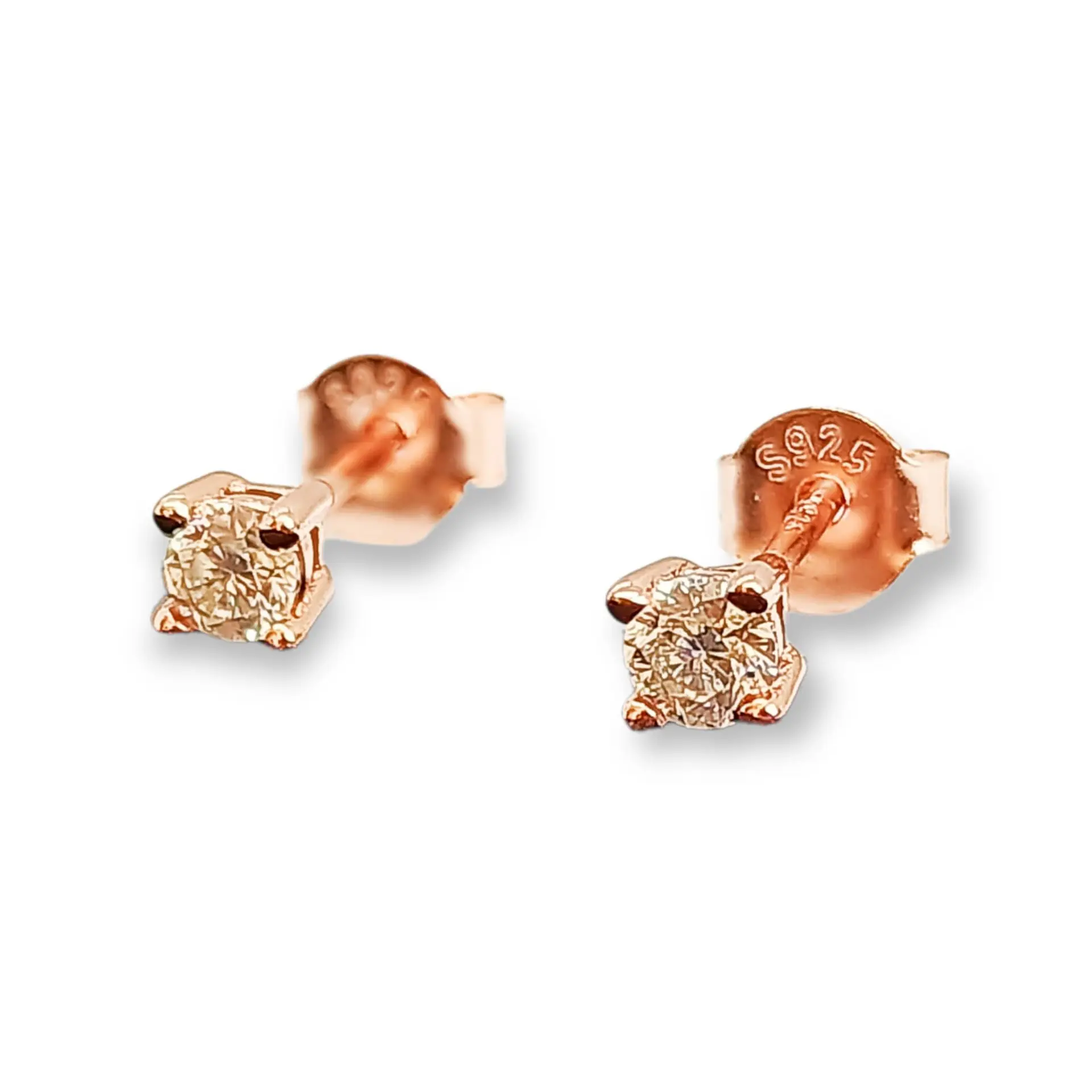 Aros Punto De Luz Plata Baño Oro rosa 18k 3mm Gema Moissanite  1