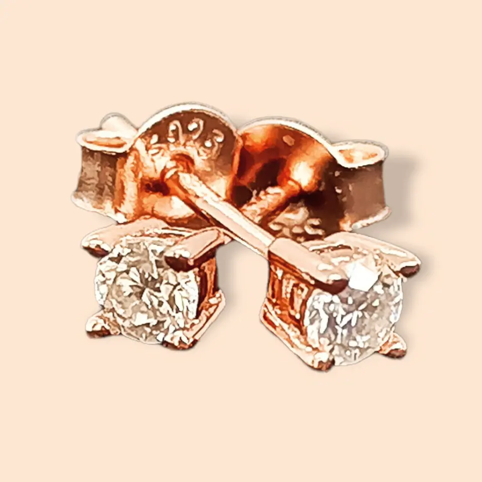 Aros Punto De Luz Plata Baño Oro rosa 18k 3mm Gema Moissanite  5