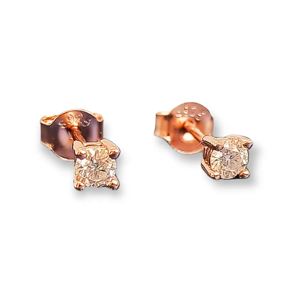 Aros Punto De Luz Plata Baño Oro rosa 18k 3mm Gema Moissanite  11