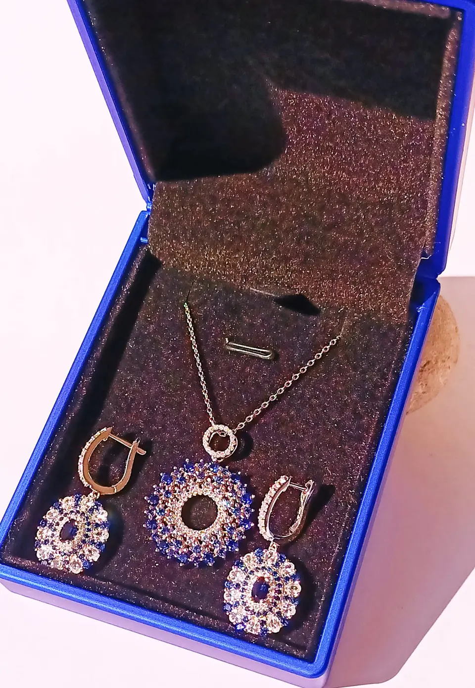 Set Collar Joya Zafiro Azul Aros Plata 925 Gema Saphire Blue 11