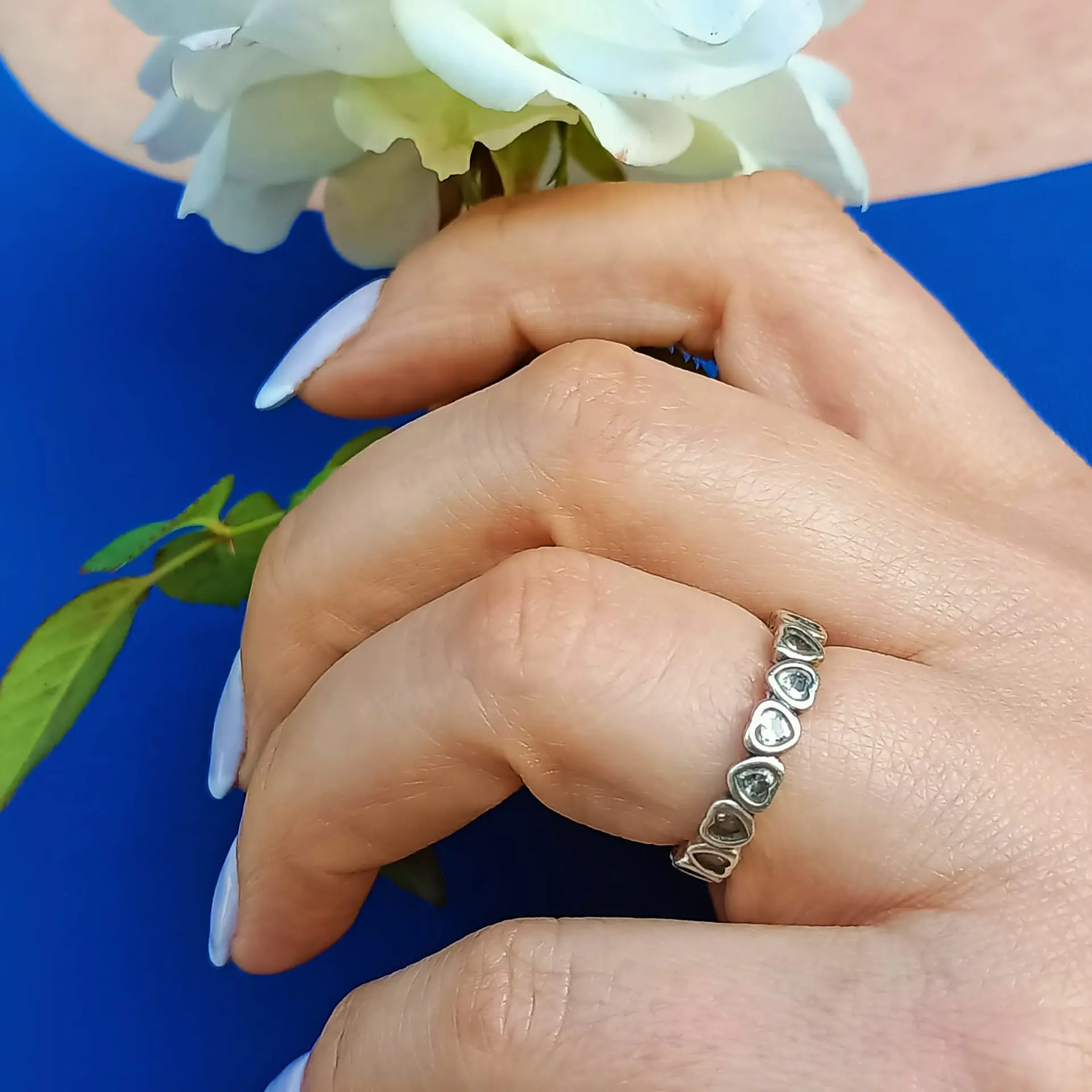 Anillo Pila Plata 925 Corazones Zirconia Compromiso Apilable 3