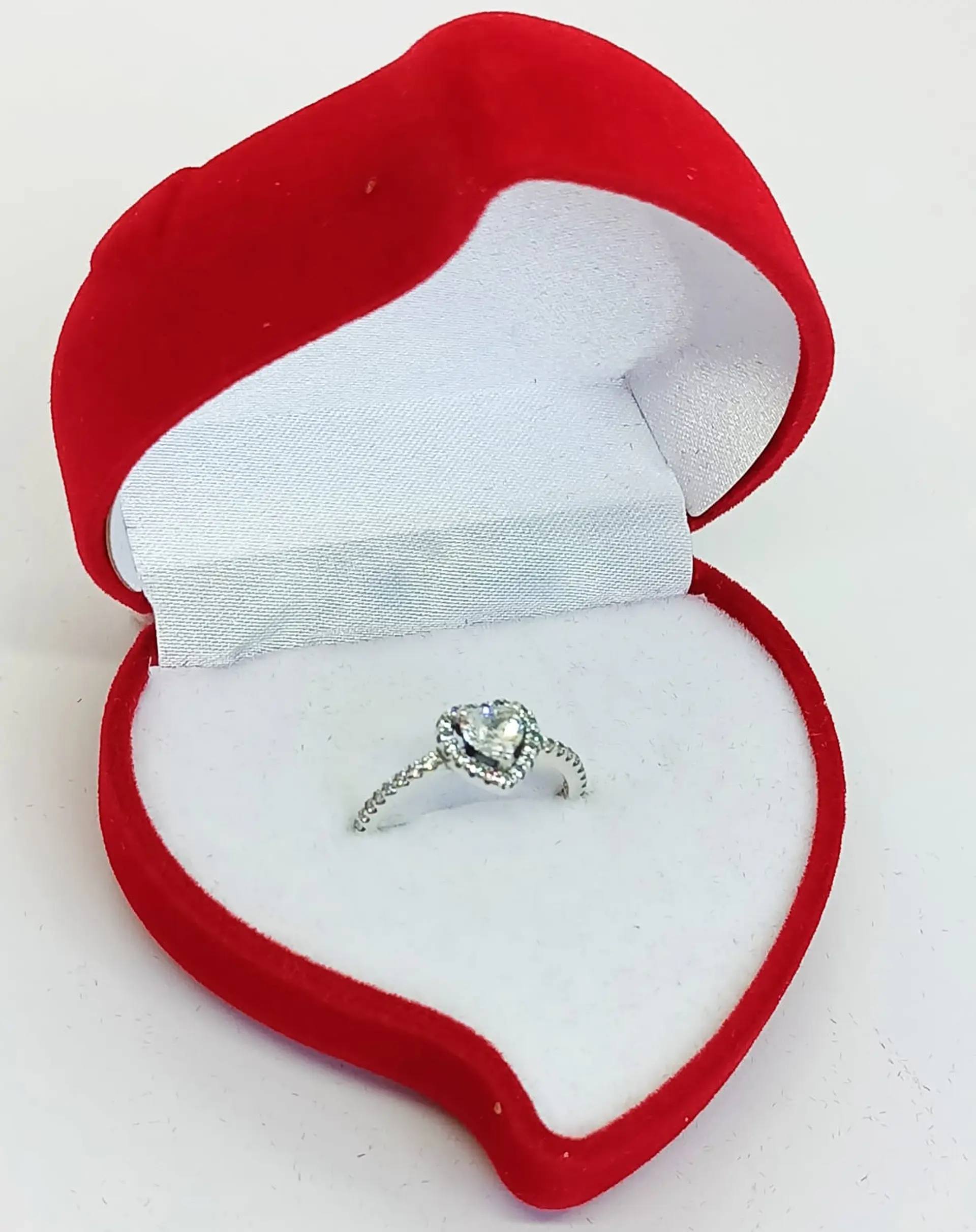 Anillo circón corte Corazón Plata fina ley S925 Compromiso Solitario 7
