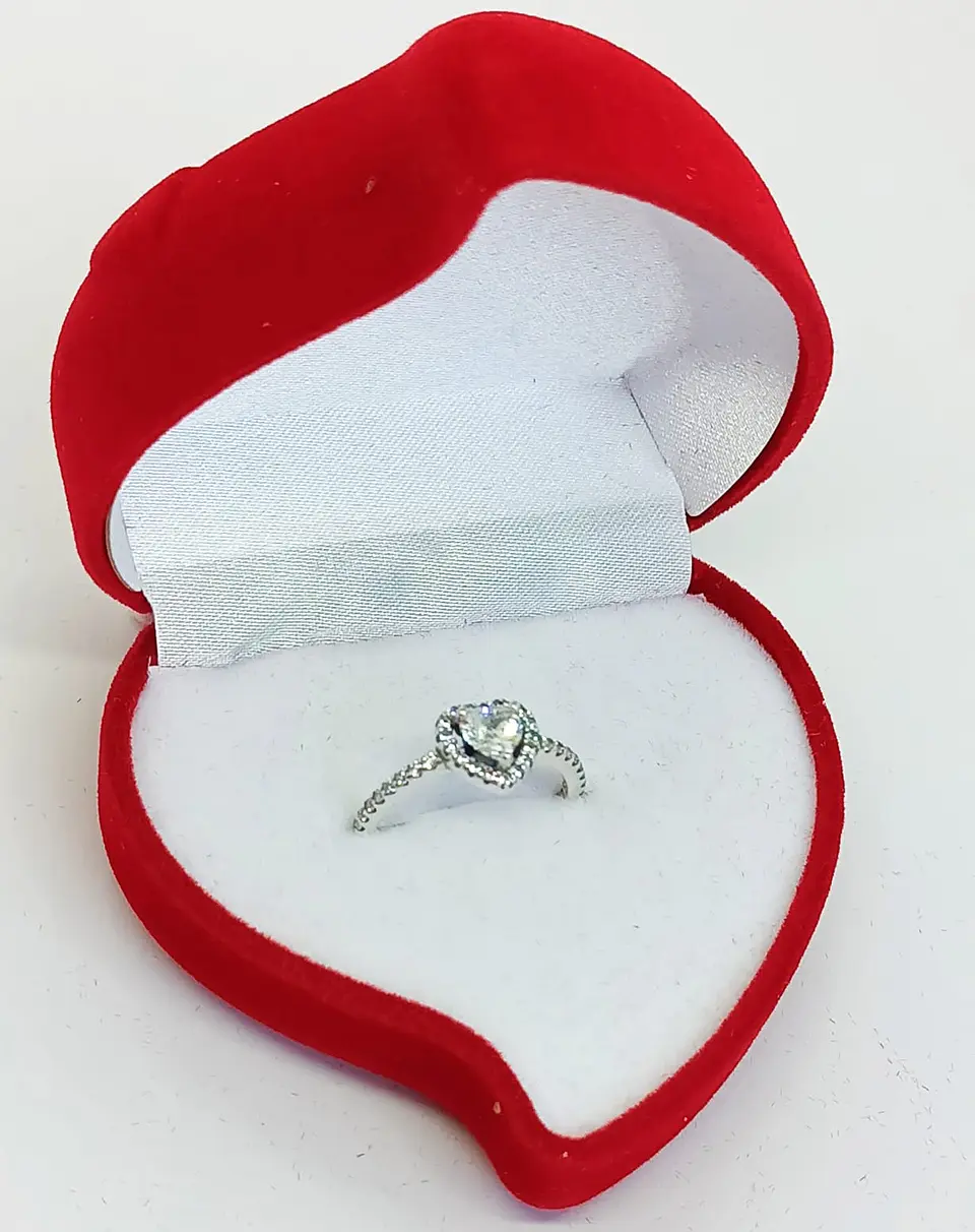 Anillo circón corte Corazón Plata fina ley S925 Compromiso Solitario 7