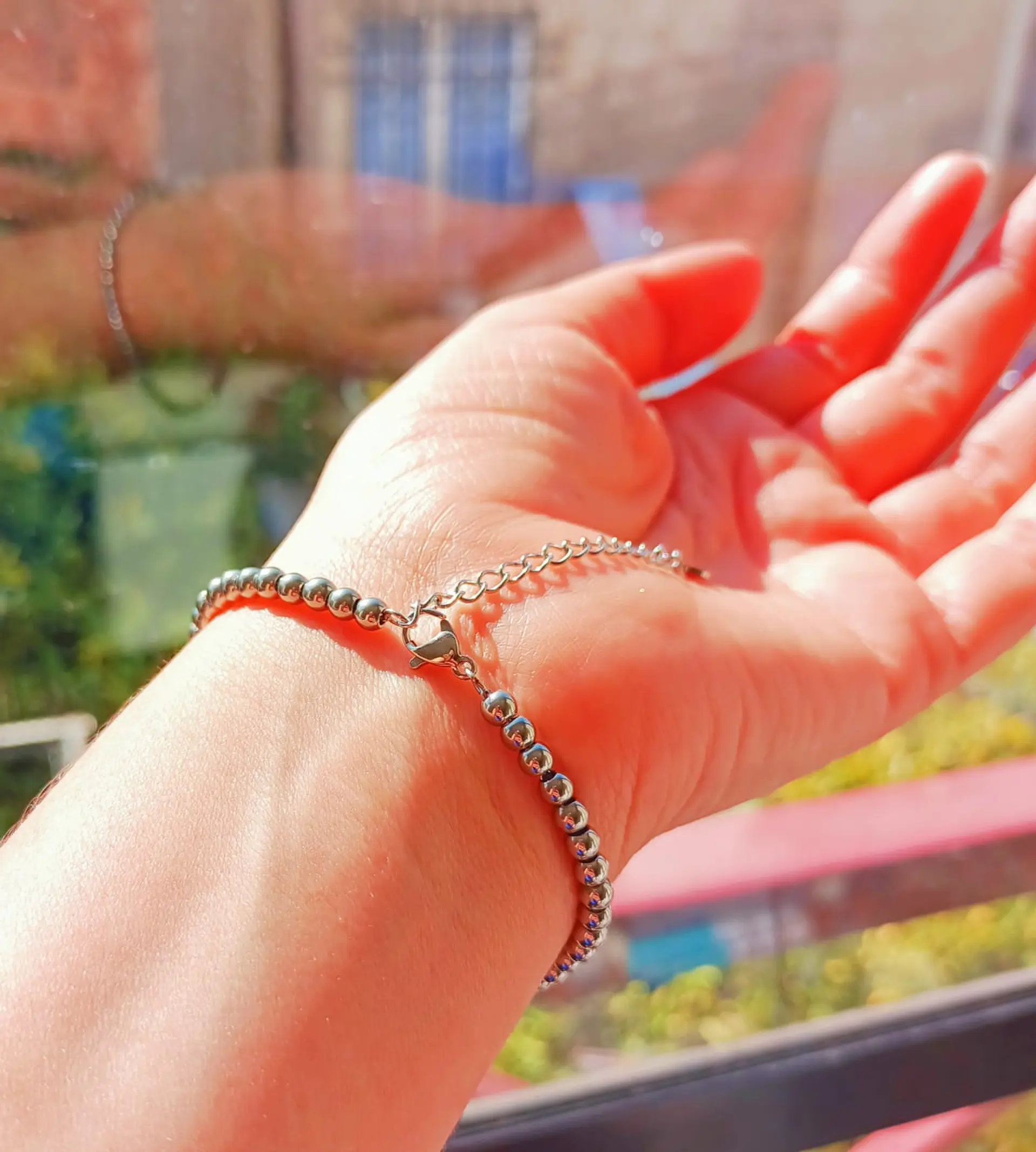 Pulsera Esfera 3mm Brazalete ajustable plateada unisex hipoalergenico 3