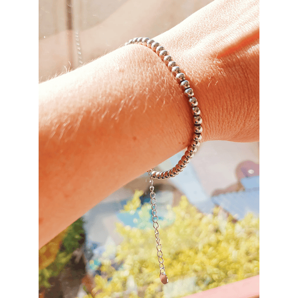 Pulsera Esfera 3mm Brazalete ajustable plateada unisex hipoalergenico 5