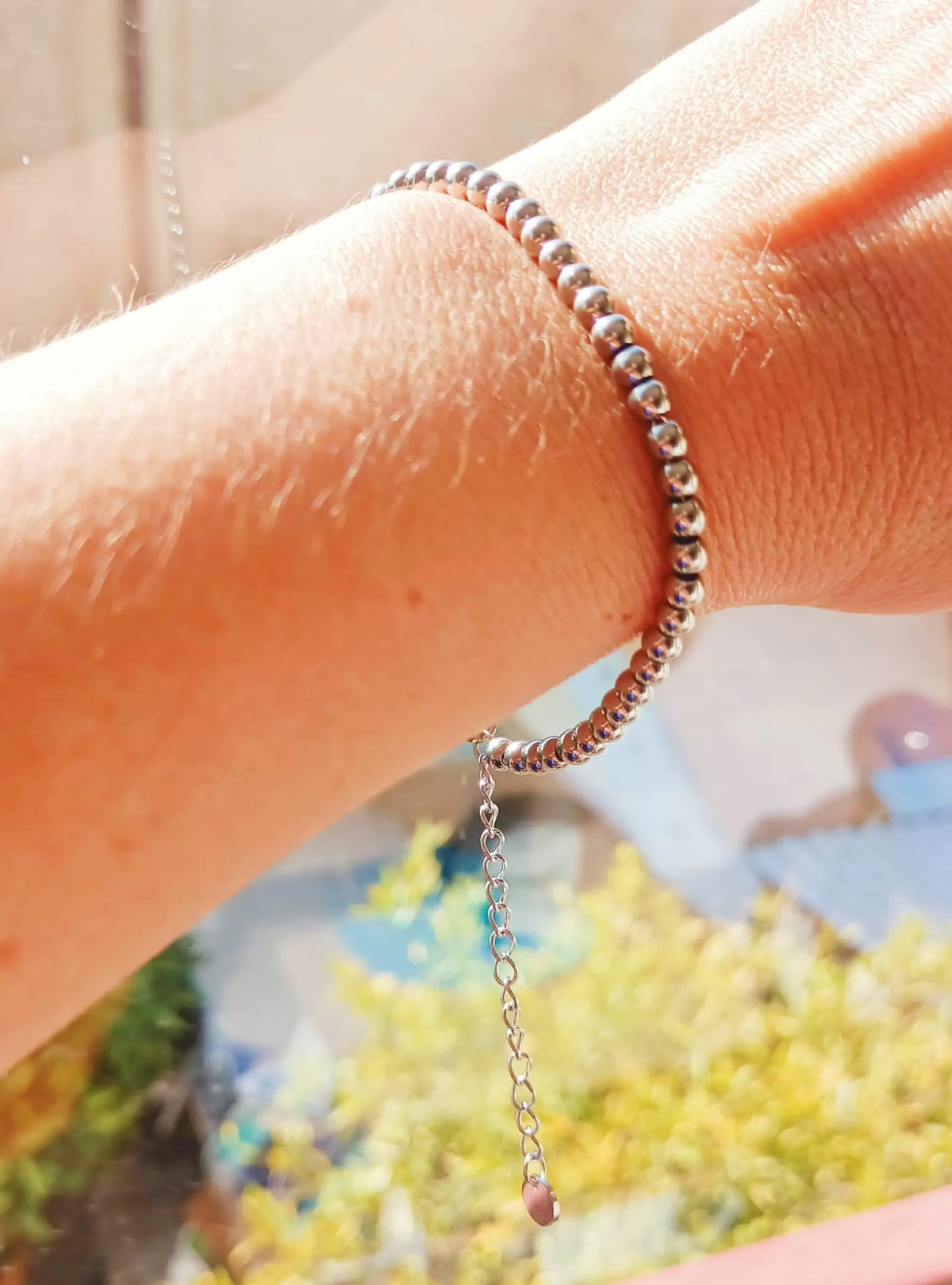 Pulsera Esfera 3mm Brazalete ajustable plateada unisex hipoalergenico 5