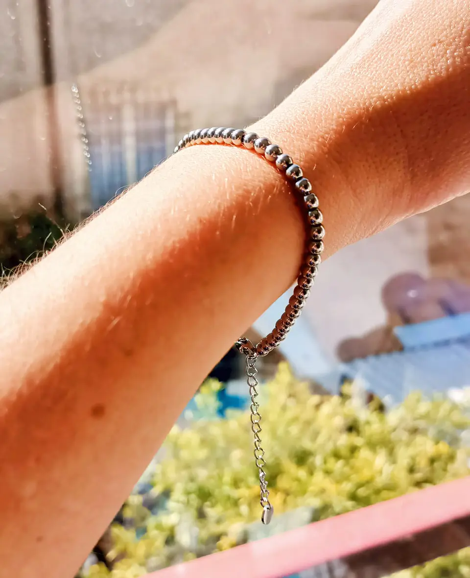 Pulsera Esfera 3mm Brazalete ajustable plateada unisex hipoalergenico 6