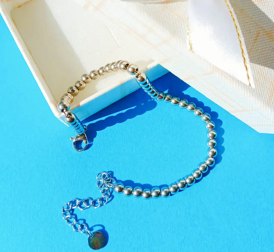 Pulsera Esfera 3mm Brazalete ajustable plateada unisex hipoalergenico 2