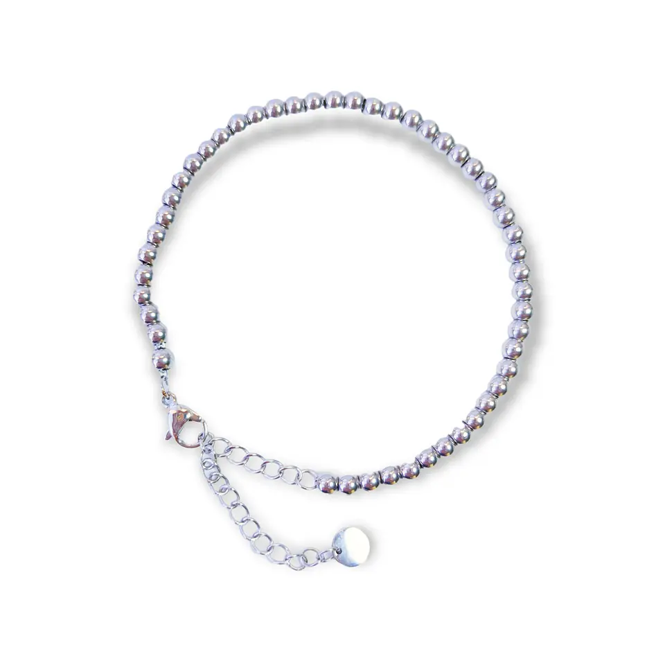 Pulsera Esfera 3mm Brazalete ajustable plateada unisex hipoalergenico 1
