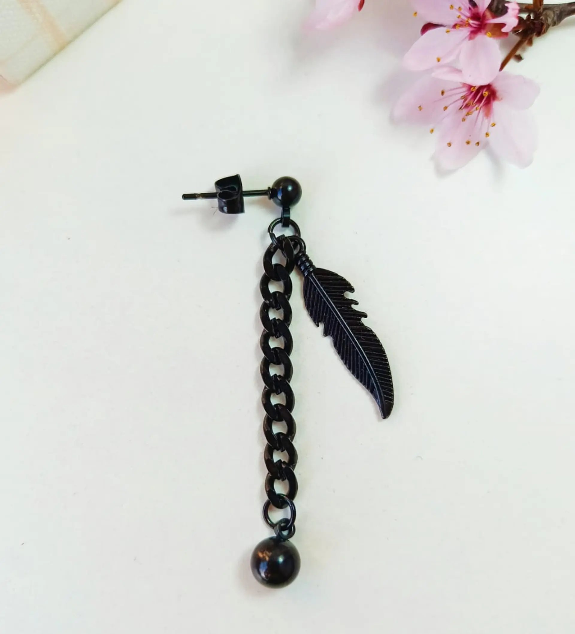 Pendiente Largo Kpop Pluma Eslabón Moda Cosplay Punk Unidad Negro 6