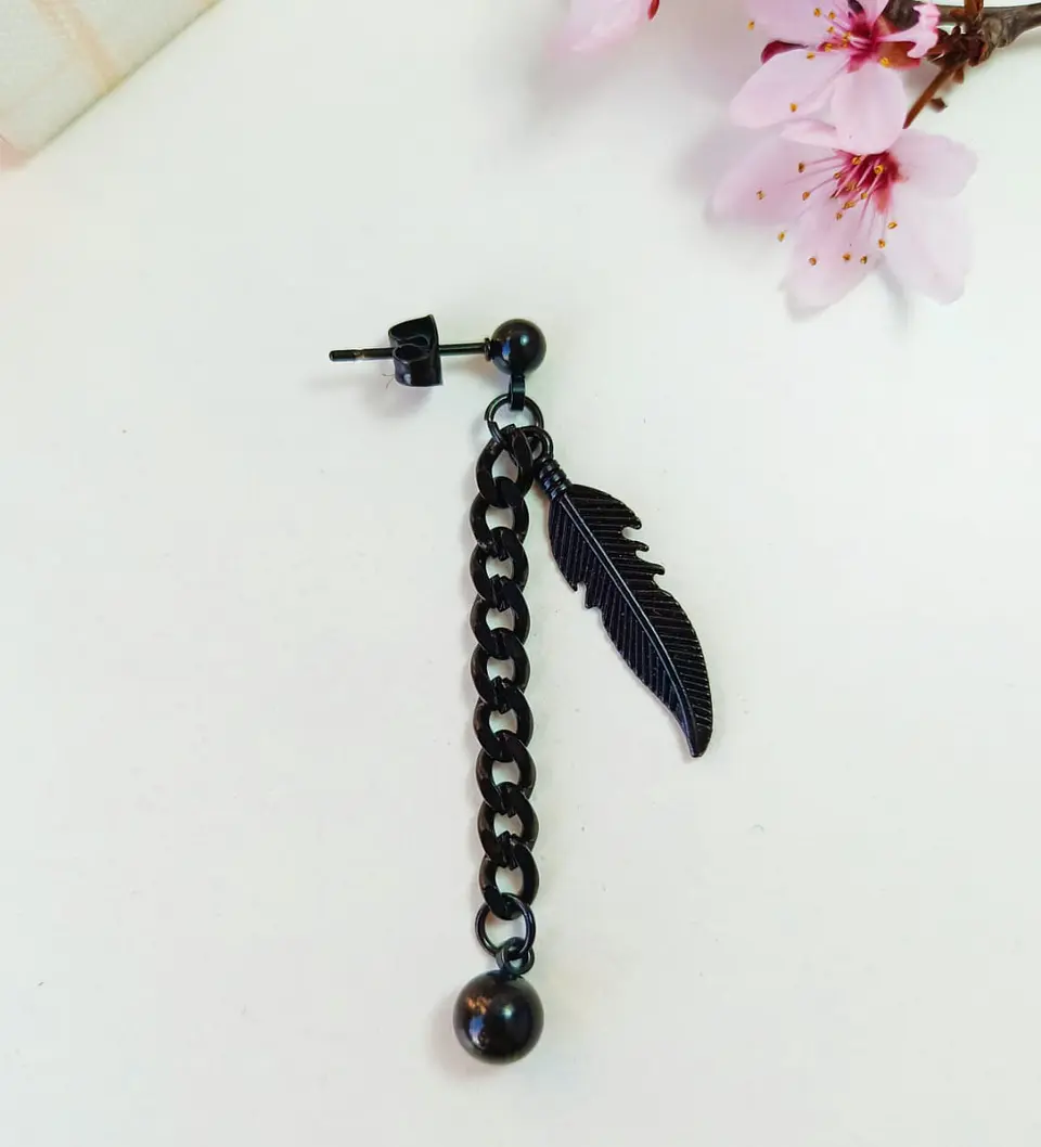 Pendiente Largo Kpop Pluma Eslabón Moda Cosplay Punk Unidad Negro 6