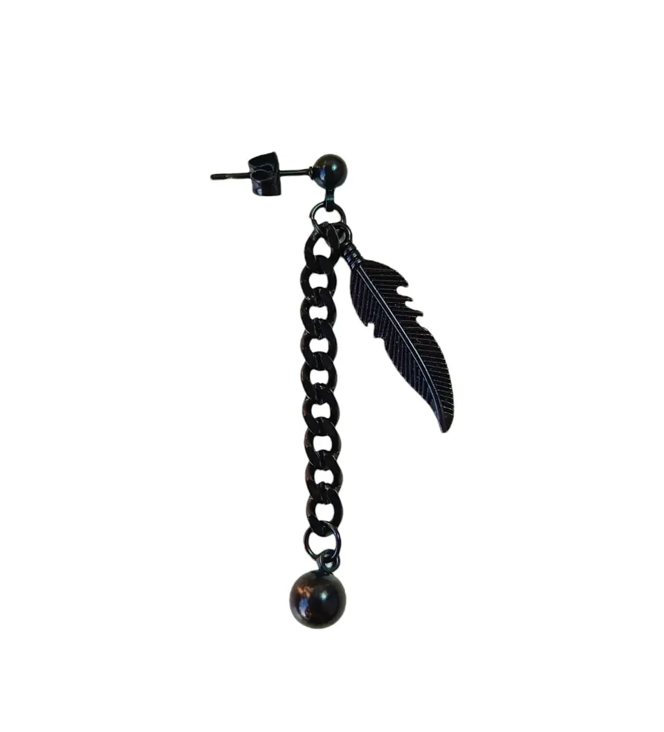 Pendiente Largo Kpop Pluma Eslabón Moda Cosplay Punk Unidad Negro 1