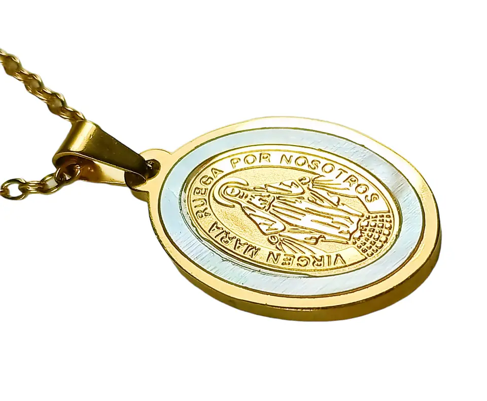 Colgante Medalla Virgen María Nácar Chapada En Oro 18k Amor 2