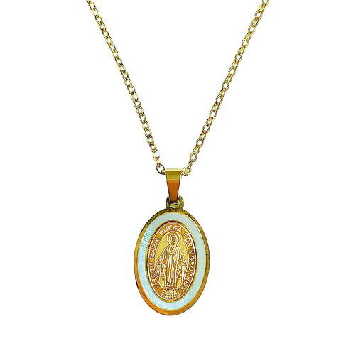 Colgante Medalla Virgen María Nácar Chapada En Oro 18k Amor