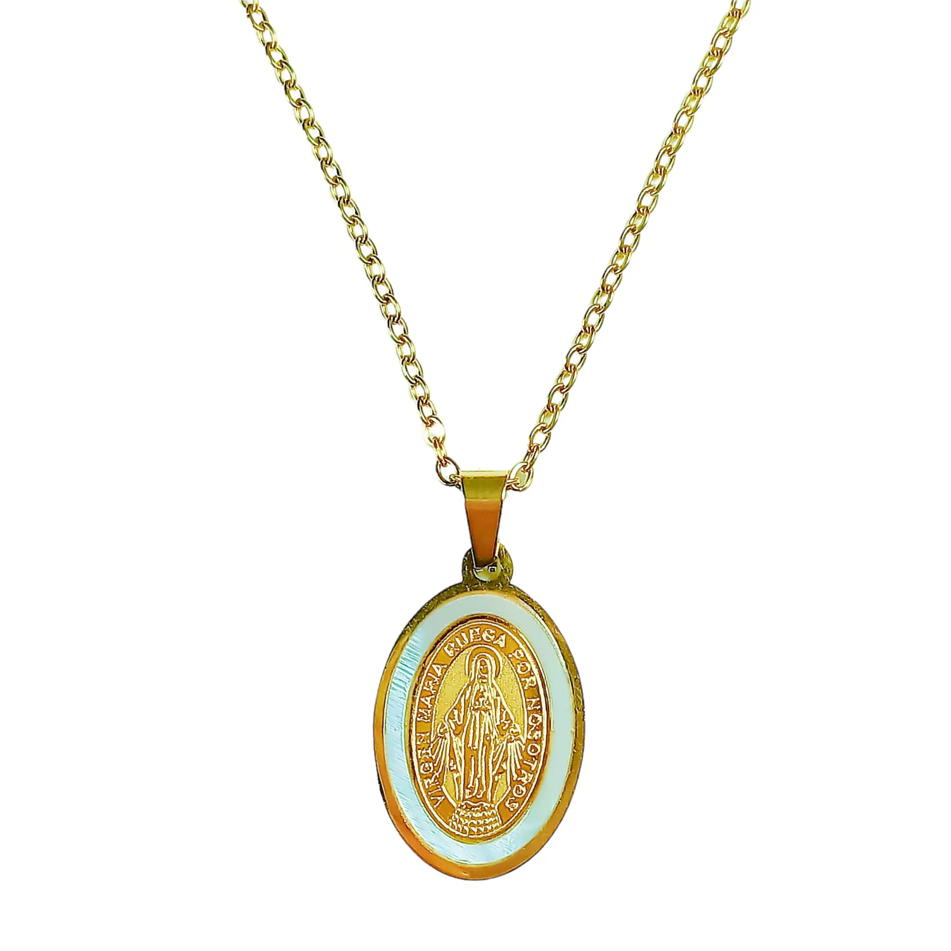 Colgante Medalla Virgen María Nácar Chapada En Oro 18k Amor 1