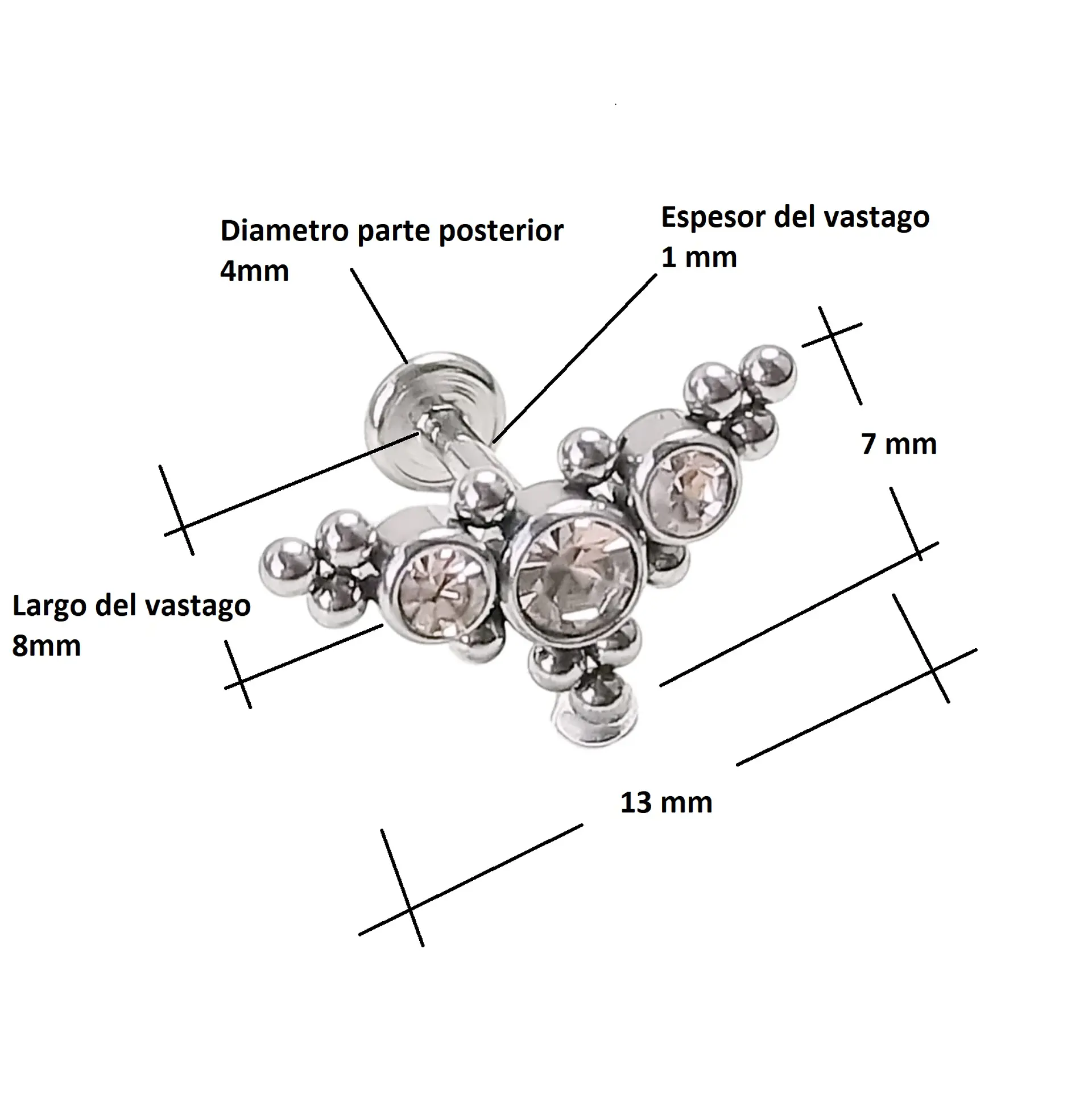 Piercing Oreja flat Labret Modelo Isósceles Hipoalergenico Unidad 10
