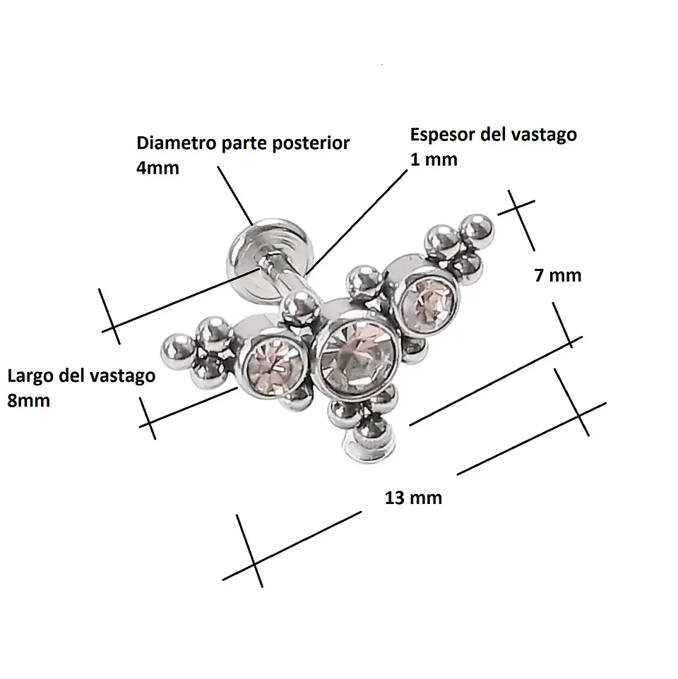 Piercing Oreja flat Labret Modelo Isósceles Hipoalergenico Unidad 10