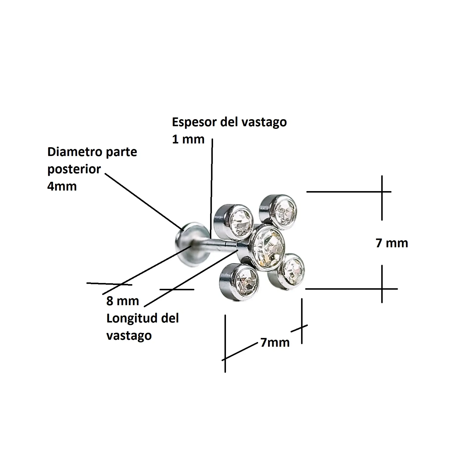 Piercing Punto Luz Tragus Conch Labret Modelo Drone Hipoalergénico Unidad 9