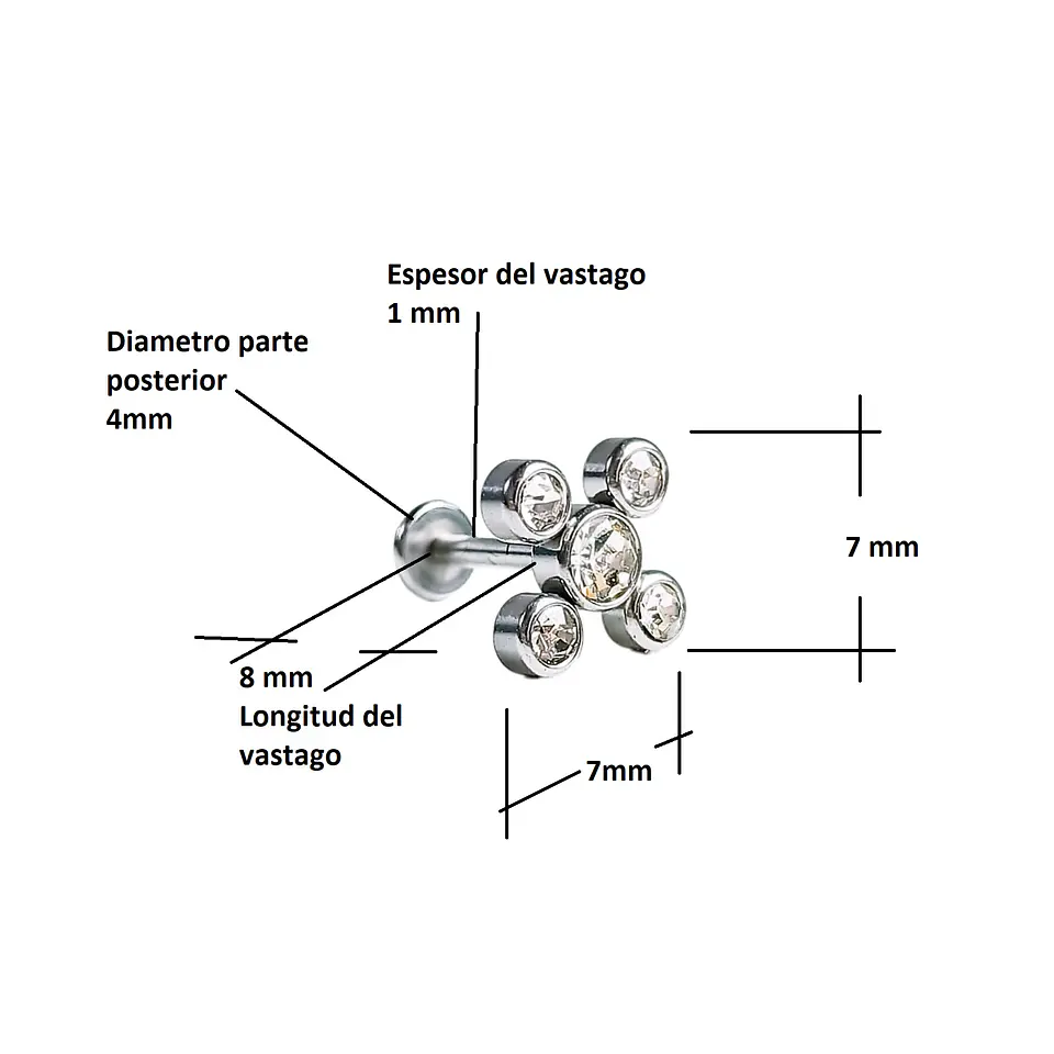 Piercing Punto Luz Tragus Conch Labret Modelo Drone Hipoalergénico Unidad 9