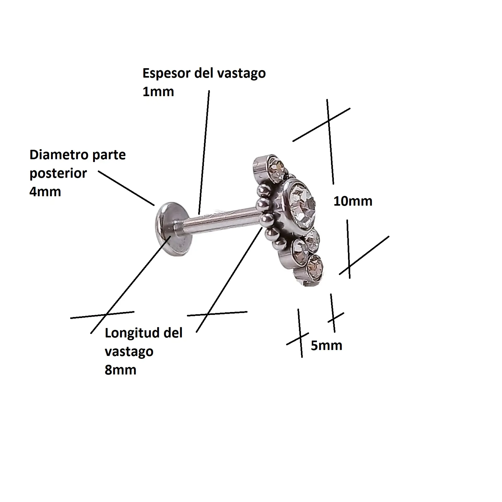 Piercing Oreja Tragus Conch Labret Modelo Bindi a Hipoalergénico Unidad 10