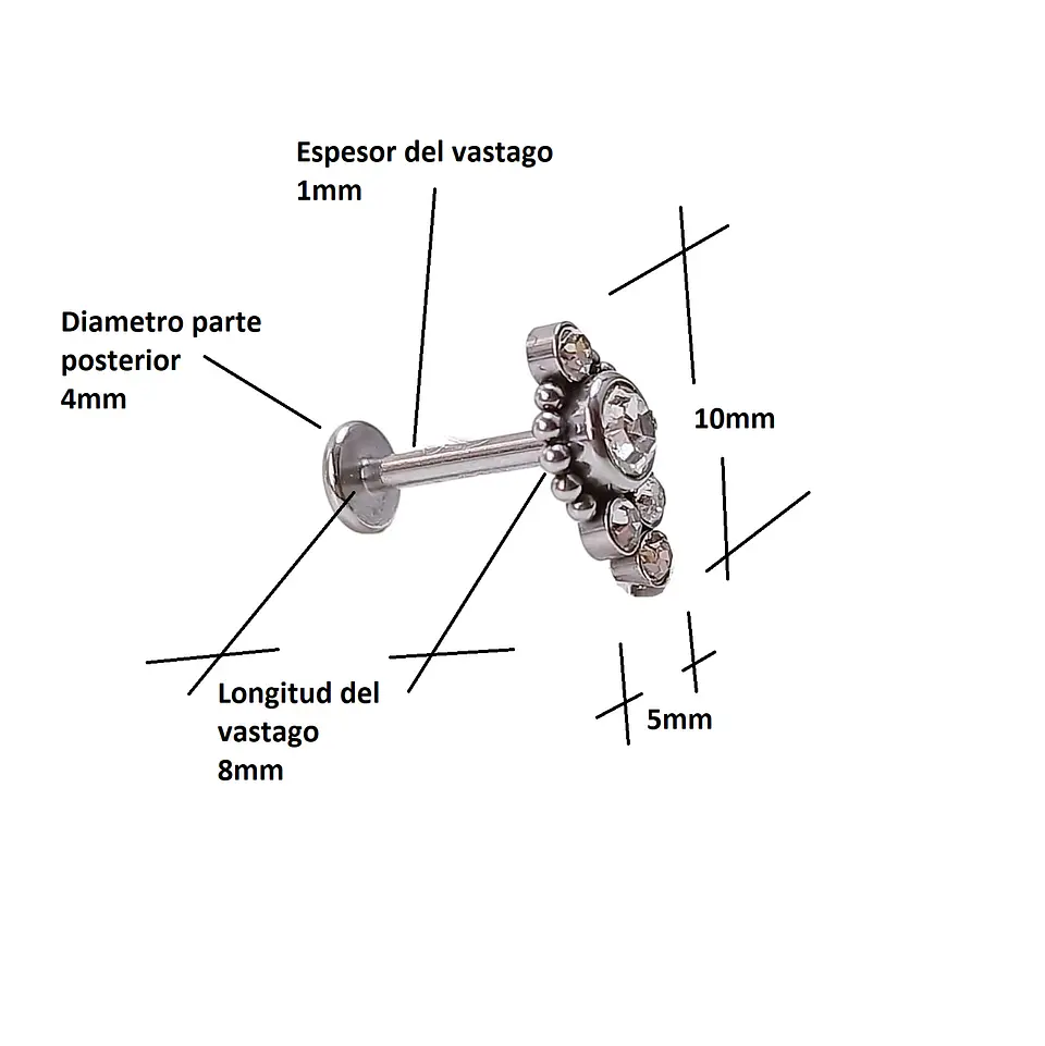Piercing Oreja Tragus Conch Labret Modelo Bindi a Hipoalergénico Unidad 10