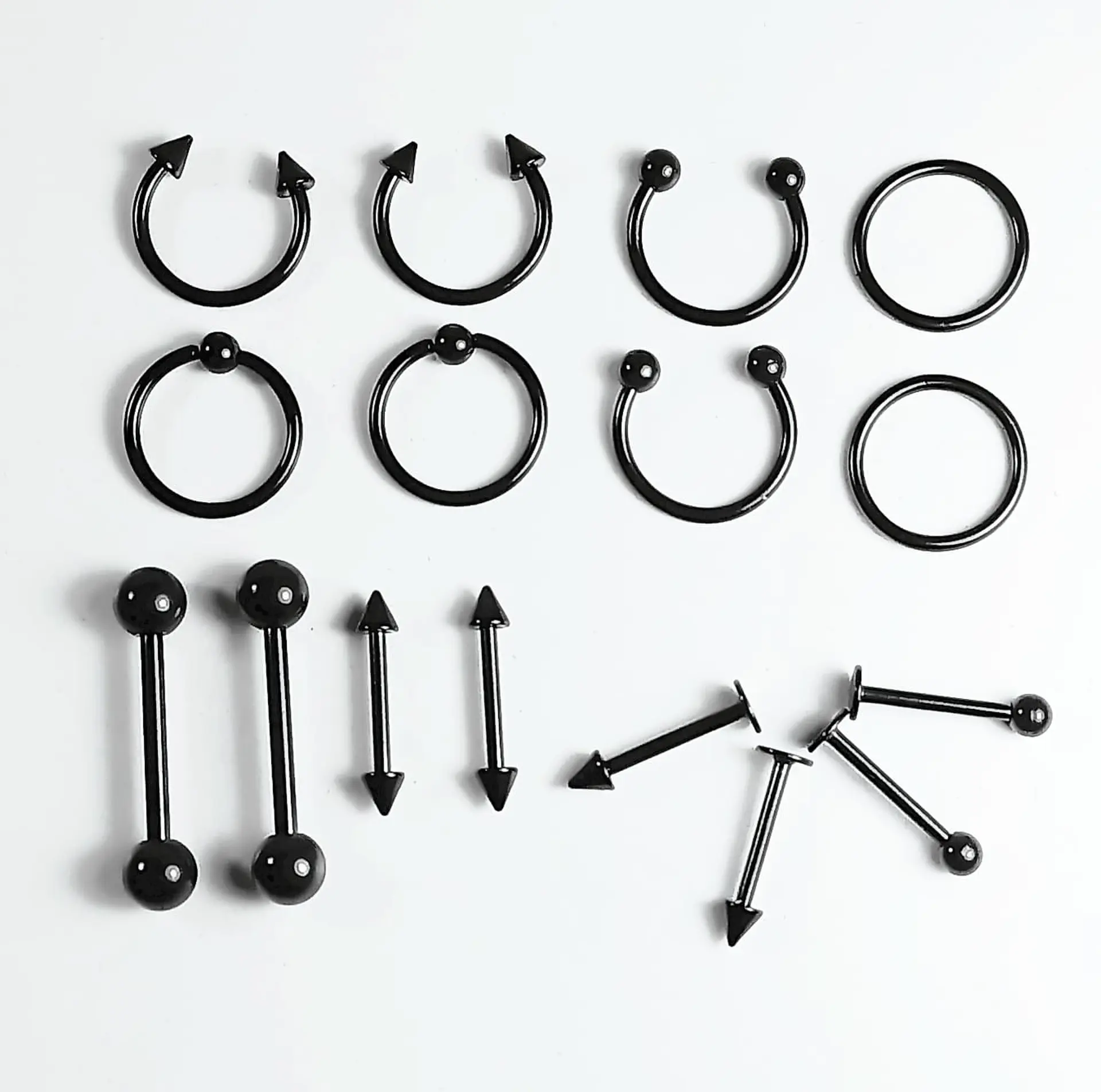 Pack 16 Piercing Negro Set Tragus Septum Industrial Nostril Helix 5