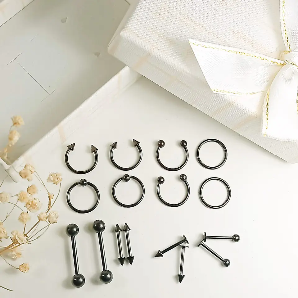 Pack 16 Piercing Negro Set Tragus Septum Industrial Nostril Helix 4