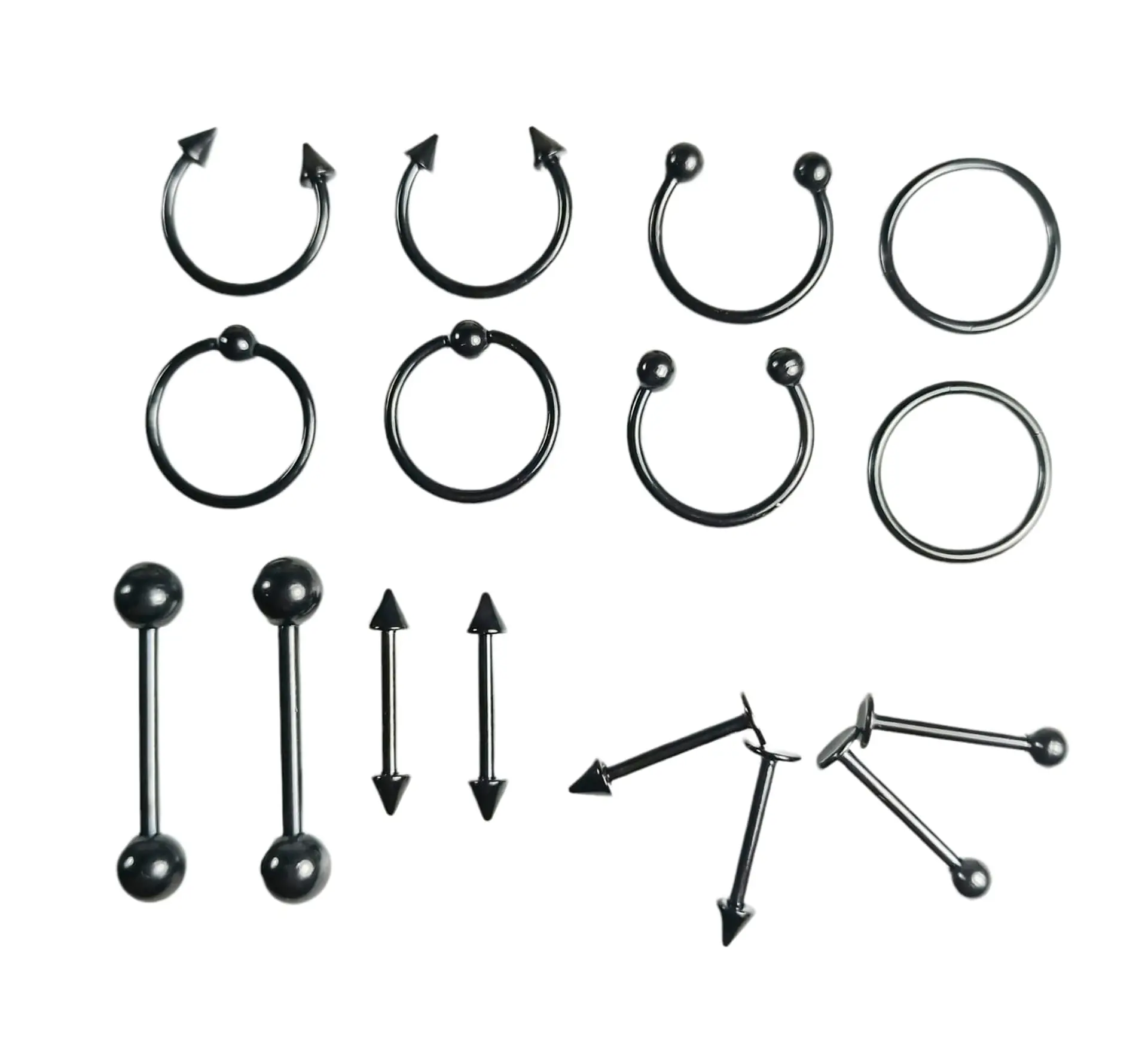Pack 16 Piercing Negro Set Tragus Septum Industrial Nostril Helix 1