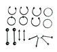 Pack 16 Piercing Negro Set Tragus Septum Industrial Nostril Helix - Miniatura 1