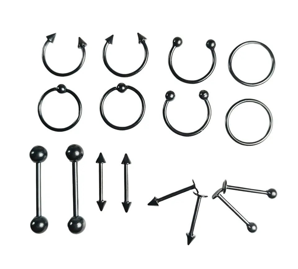 Pack 16 Piercing Negro Set Tragus Septum Industrial Nostril Helix 1