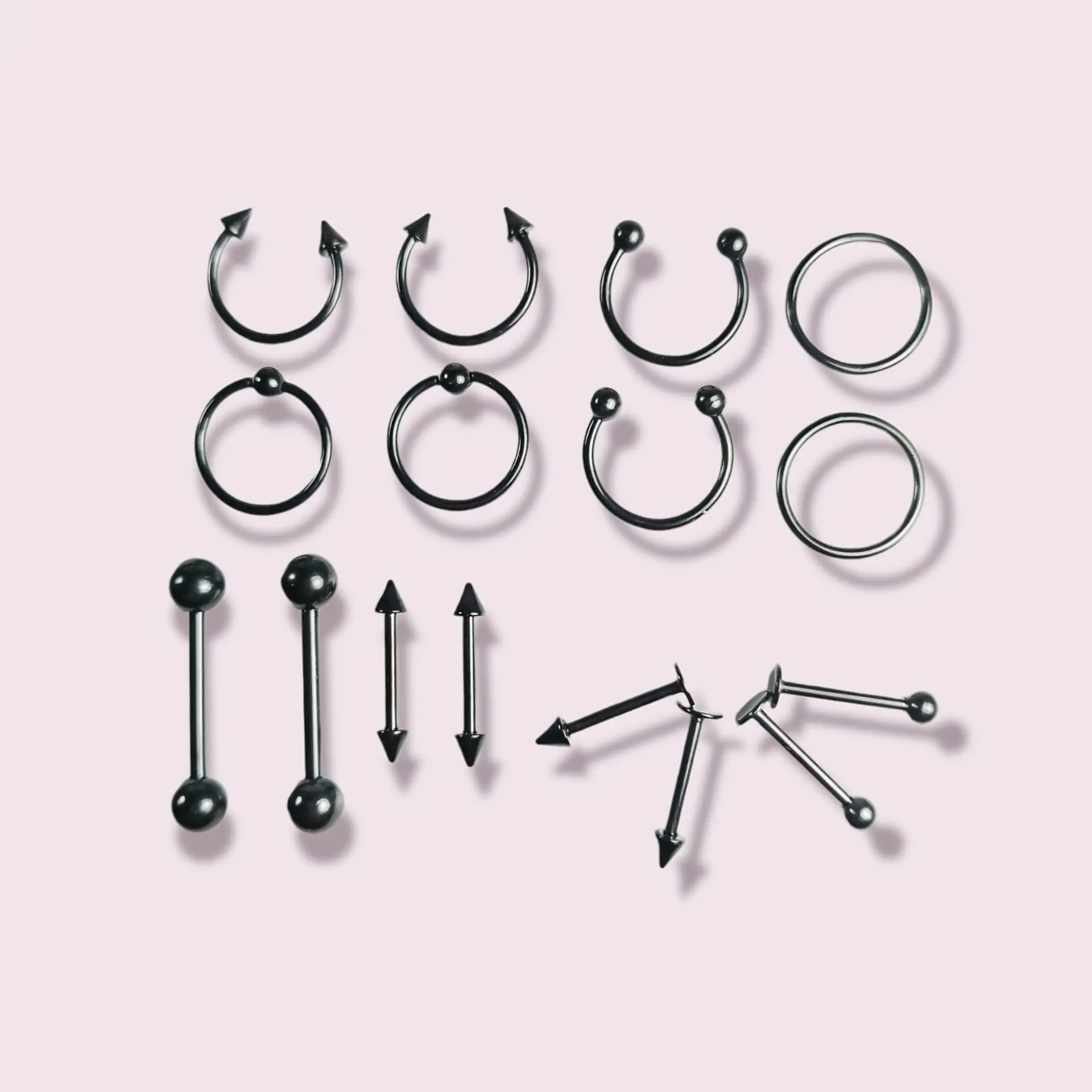 Pack 16 Piercing Negro Set Tragus Septum Industrial Nostril Helix 7