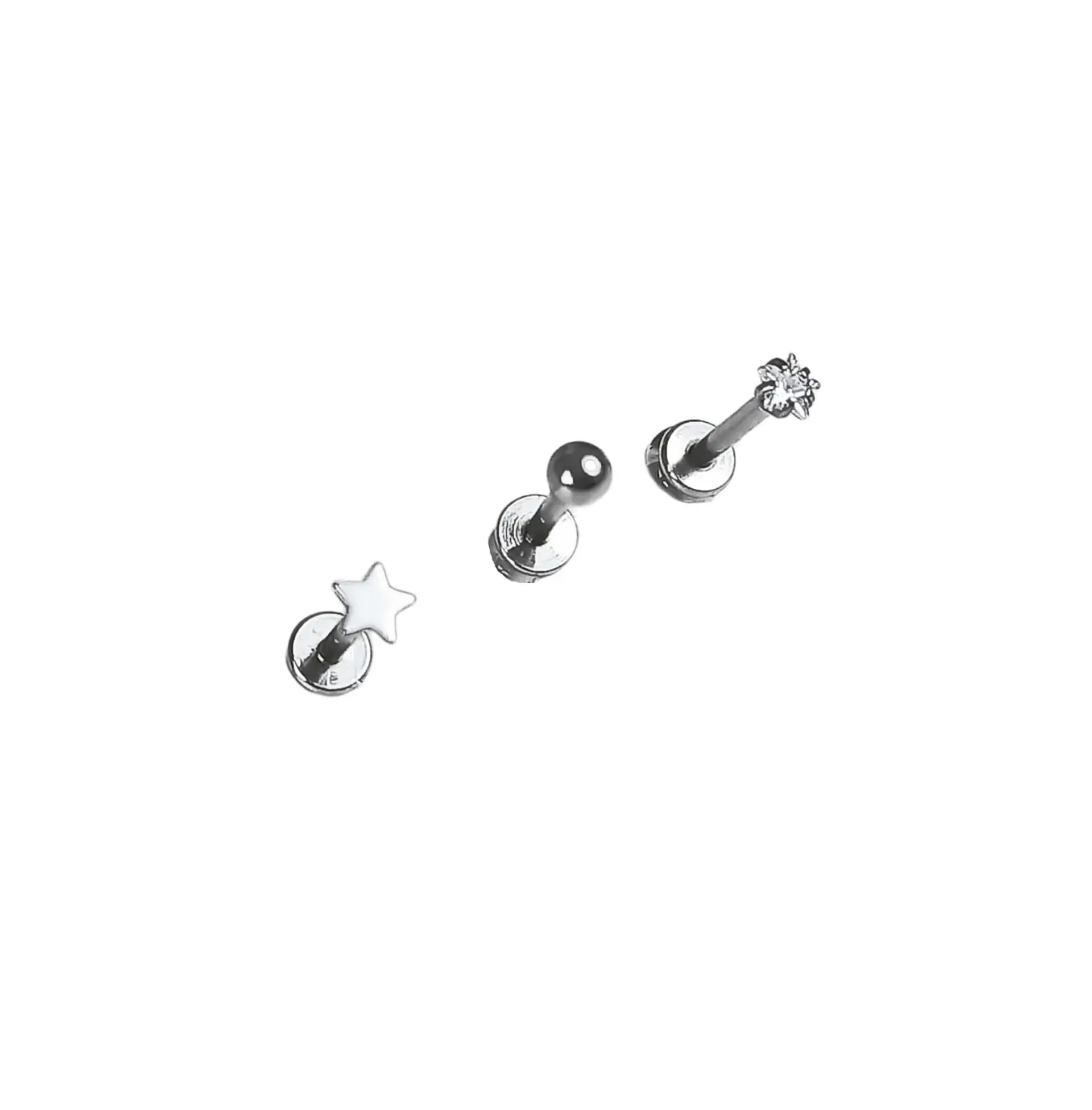 Set Piercing Acero Quirúrgico Modelo Estrella Nostril Labret Punto De Luz  1
