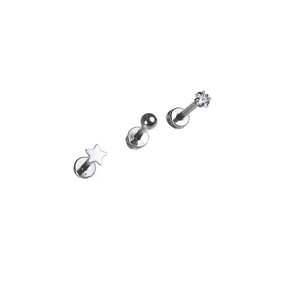 Set Piercing Acero Quirúrgico Modelo Estrella Nostril Labret Punto De Luz  1