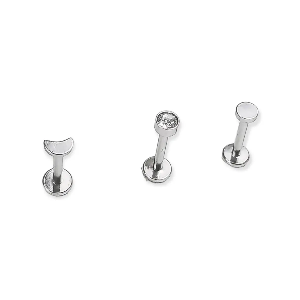 Set Piercing Modelo Fase Lunar Acero Quirúrgico Nostril Labret Luna Punto Luz 1