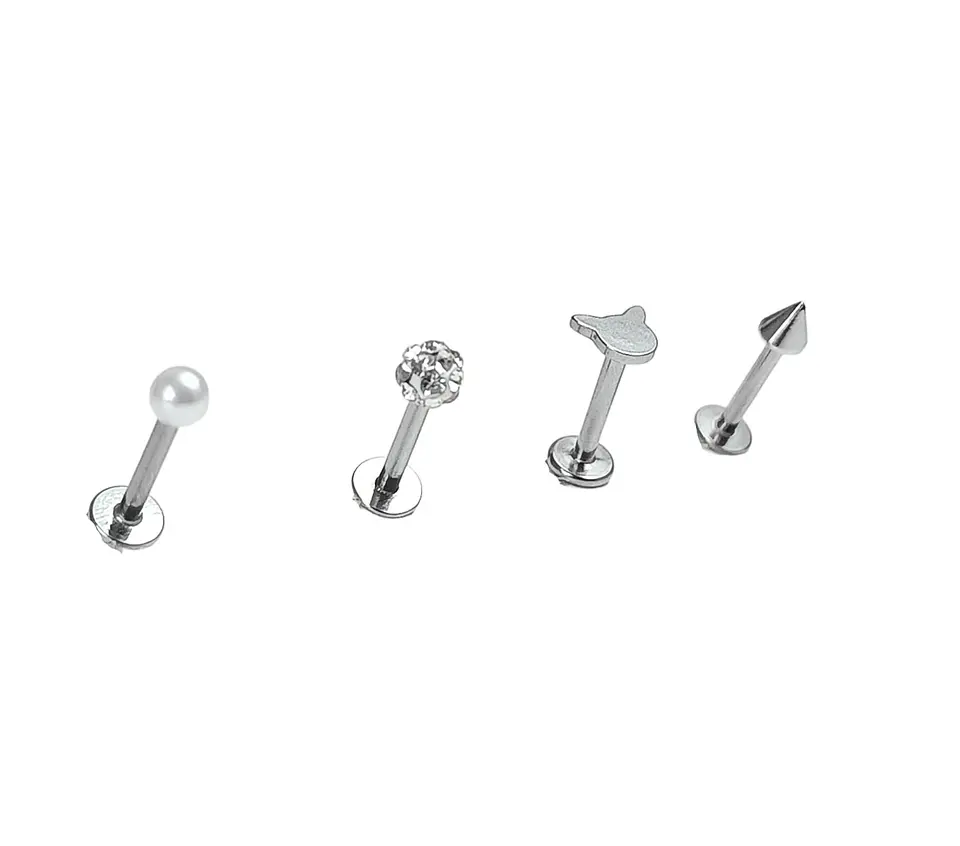 Set Piercing Modelo Kitty kpop Acero Quirúrgico Nostril Labret Cono Perla Pack 1
