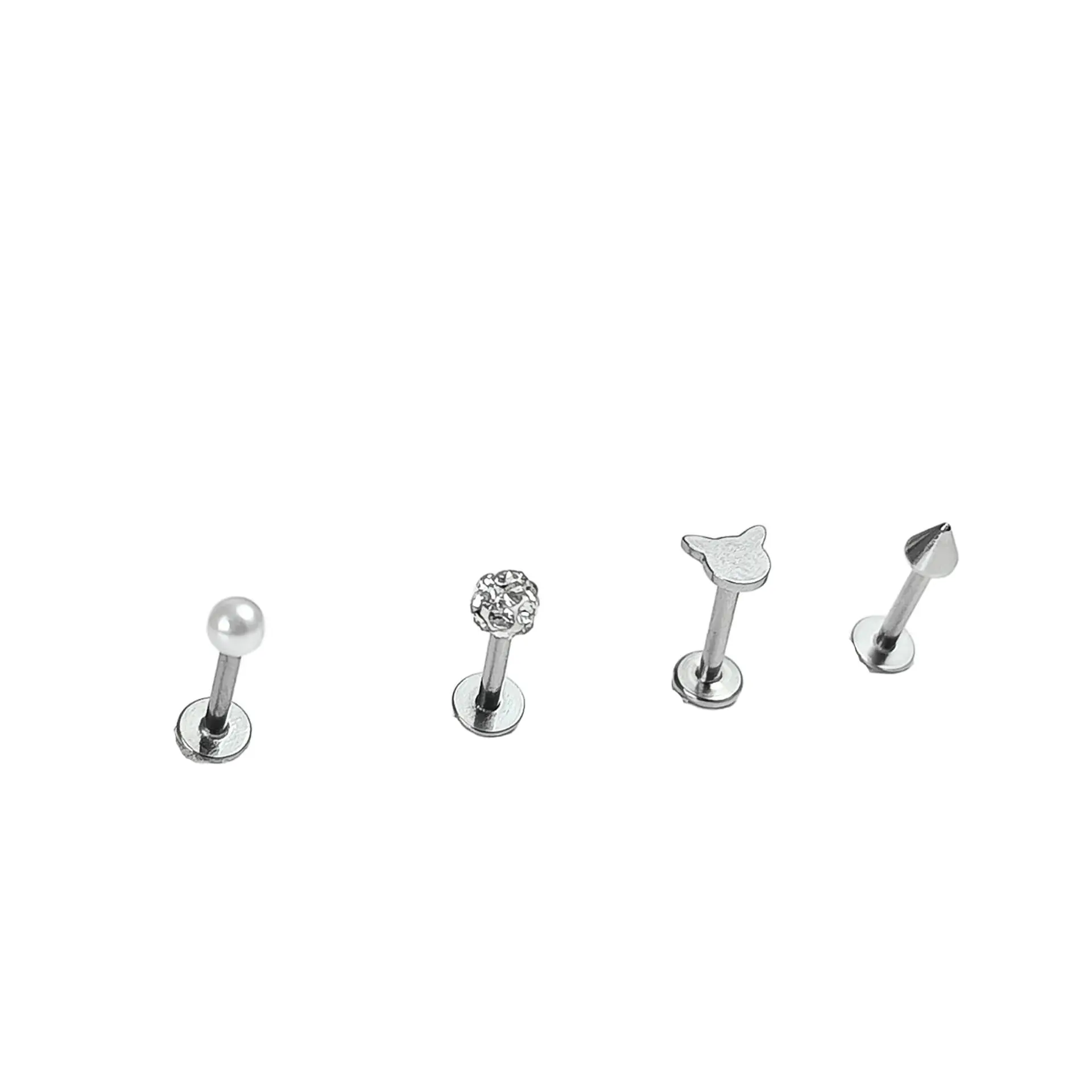 Set Piercing Modelo Kitty kpop Acero Quirúrgico Nostril Labret Cono Perla Pack 2