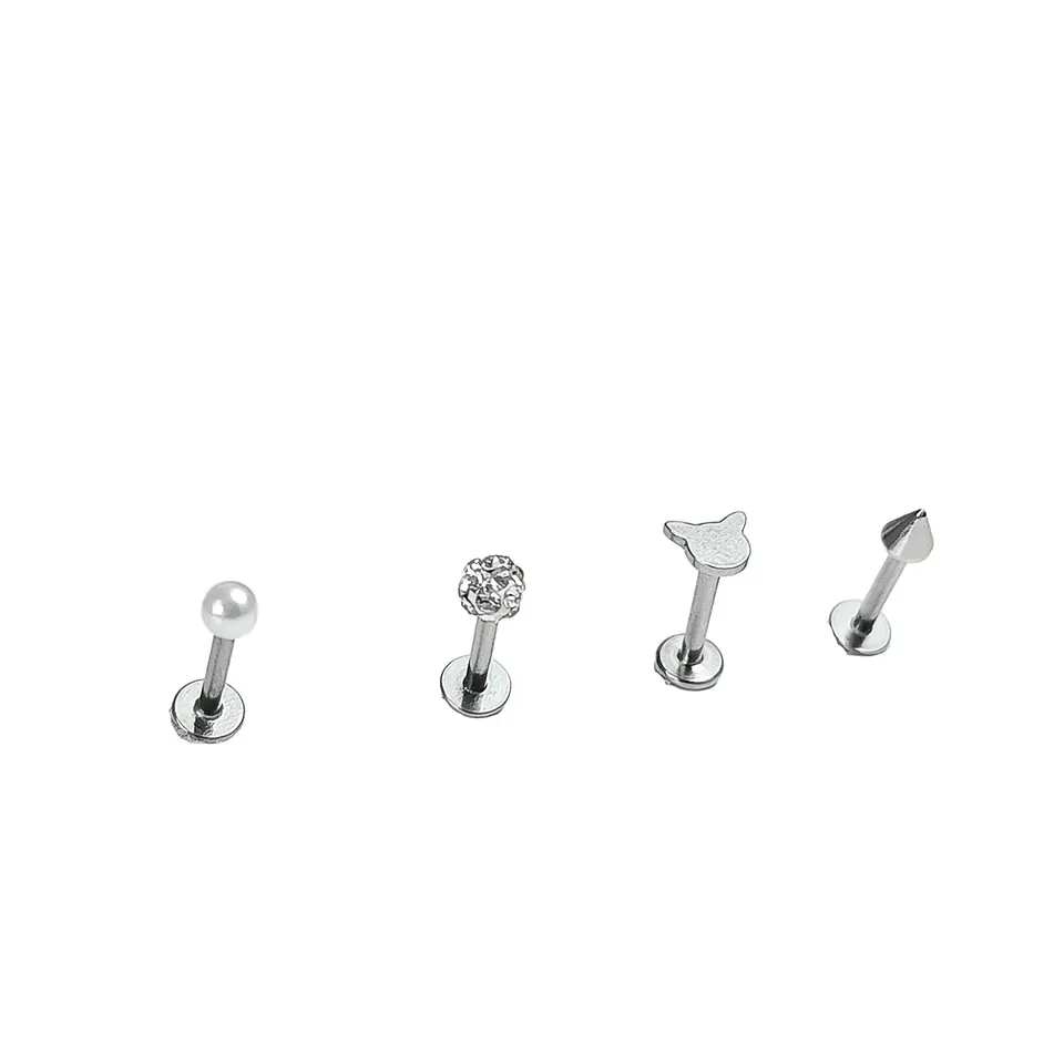Set Piercing Modelo Kitty kpop Acero Quirúrgico Nostril Labret Cono Perla Pack 2