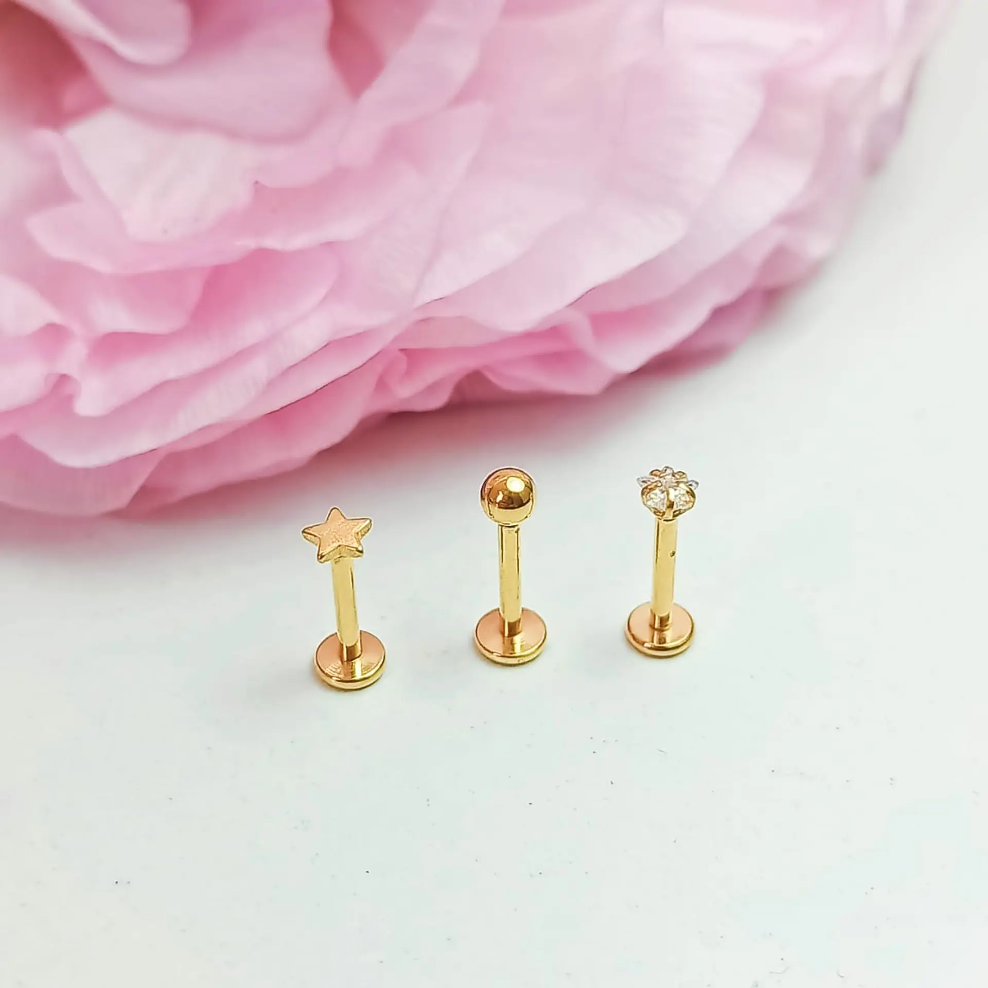 Set Piercing Chapado En Oro 18k Nostril Labret Set Estrella 3