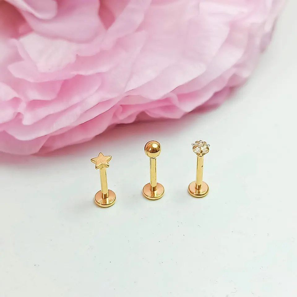 Set Piercing Chapado En Oro 18k Nostril Labret Set Estrella 3