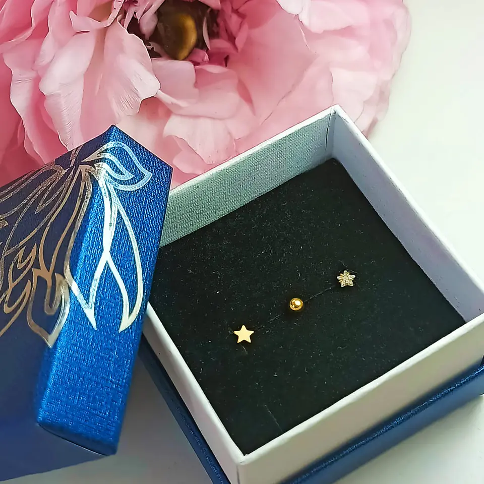 Set Piercing Chapado En Oro 18k Nostril Labret Set Estrella 2