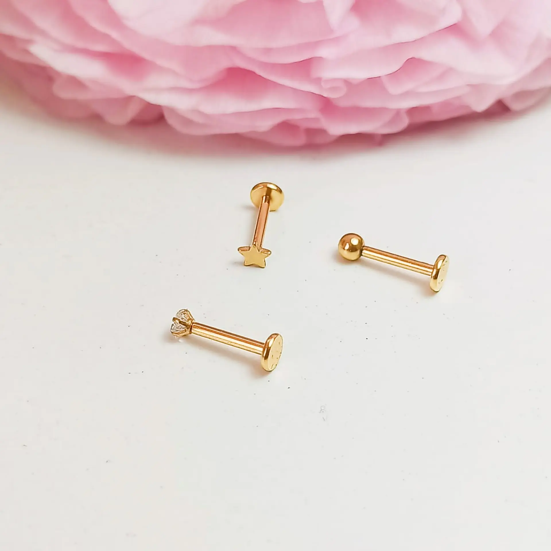 Set Piercing Chapado En Oro 18k Nostril Labret Set Estrella 7