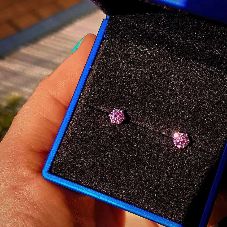 Pendientes Punto de Luz con Moissanita Rosa 5MM 5
