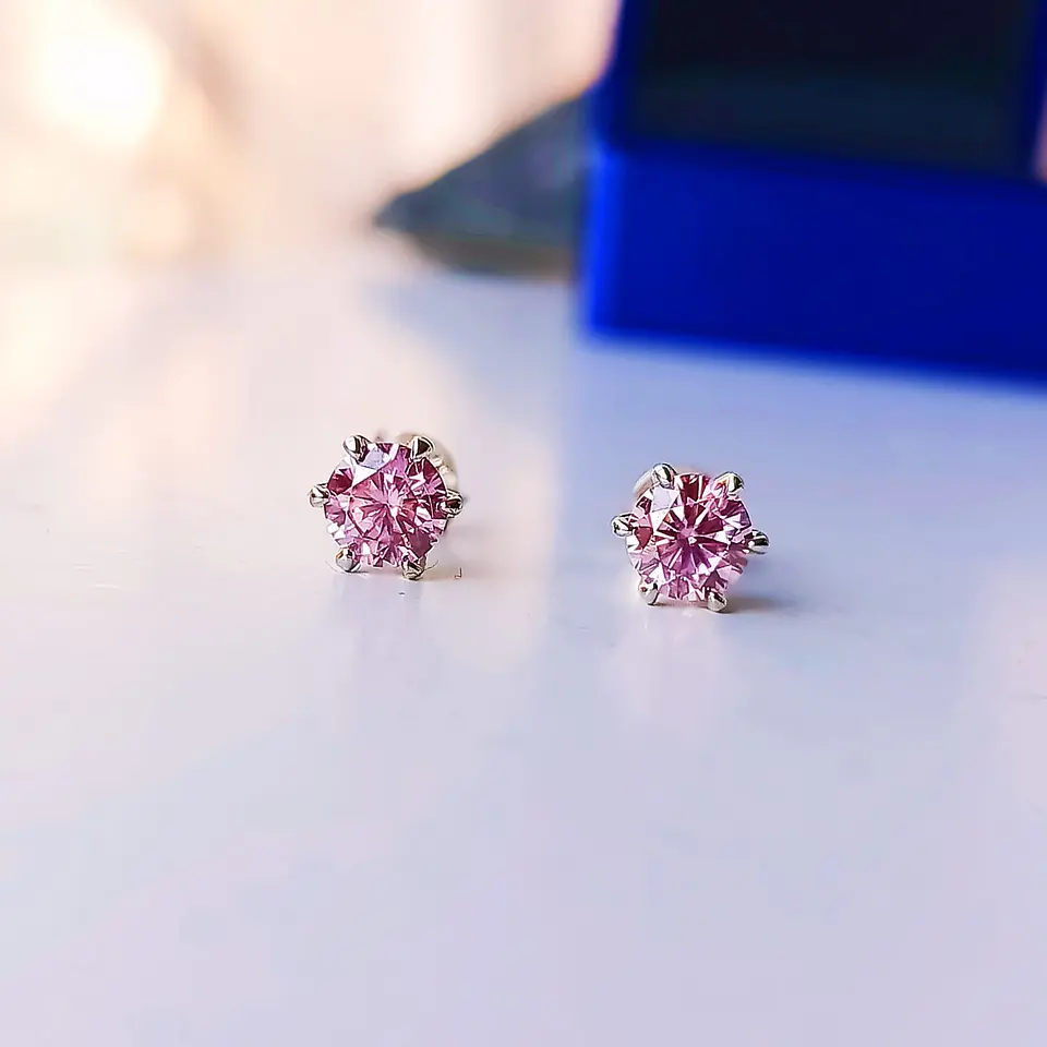 Pendientes Punto de Luz con Moissanita Rosa 5MM 6