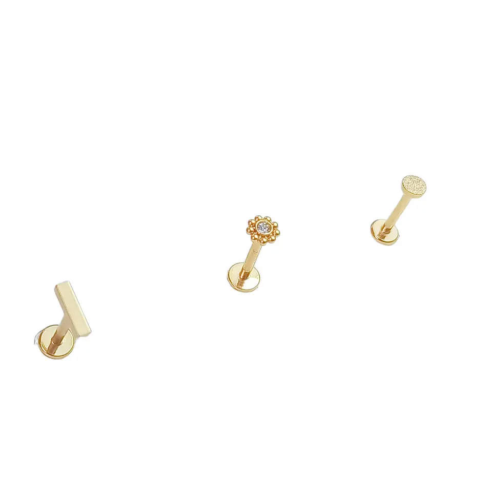 Set Piercing Chapado En Oro 18k Nostril Labret Punto De Luz 1