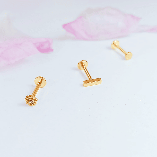 Set Piercing Chapado En Oro 18k Nostril Labret Punto De Luz 2