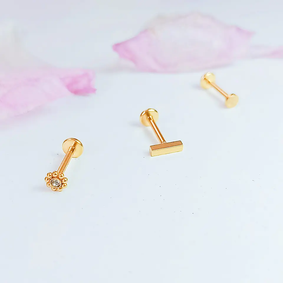 Set Piercing Chapado En Oro 18k Nostril Labret Punto De Luz 2