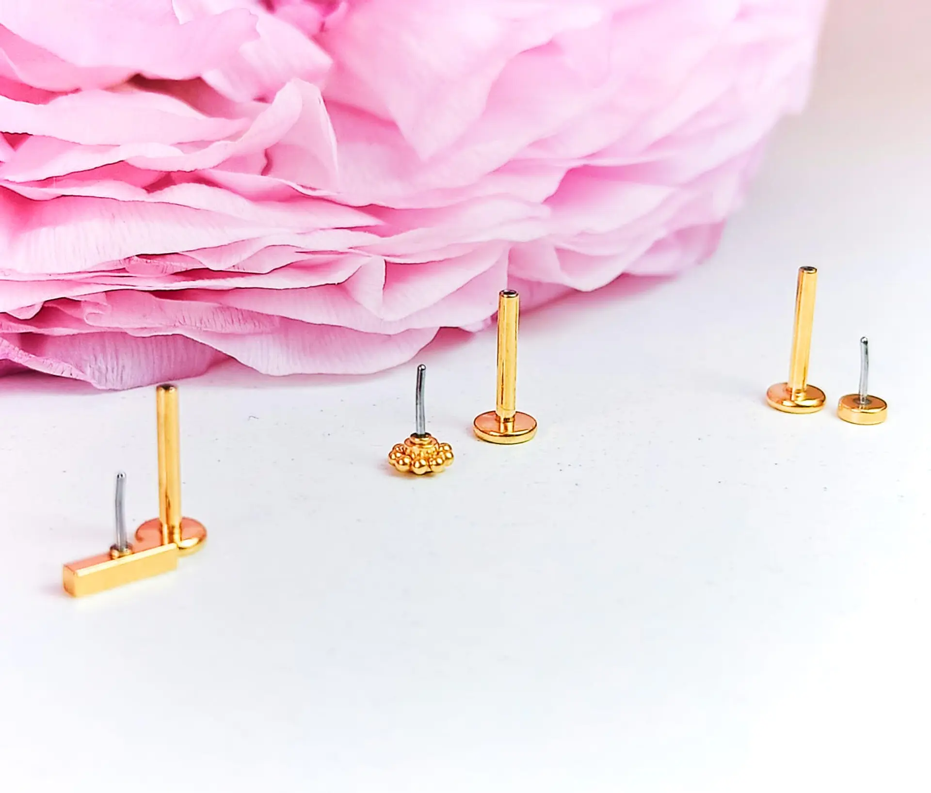 Set Piercing Chapado En Oro 18k Nostril Labret Punto De Luz 3