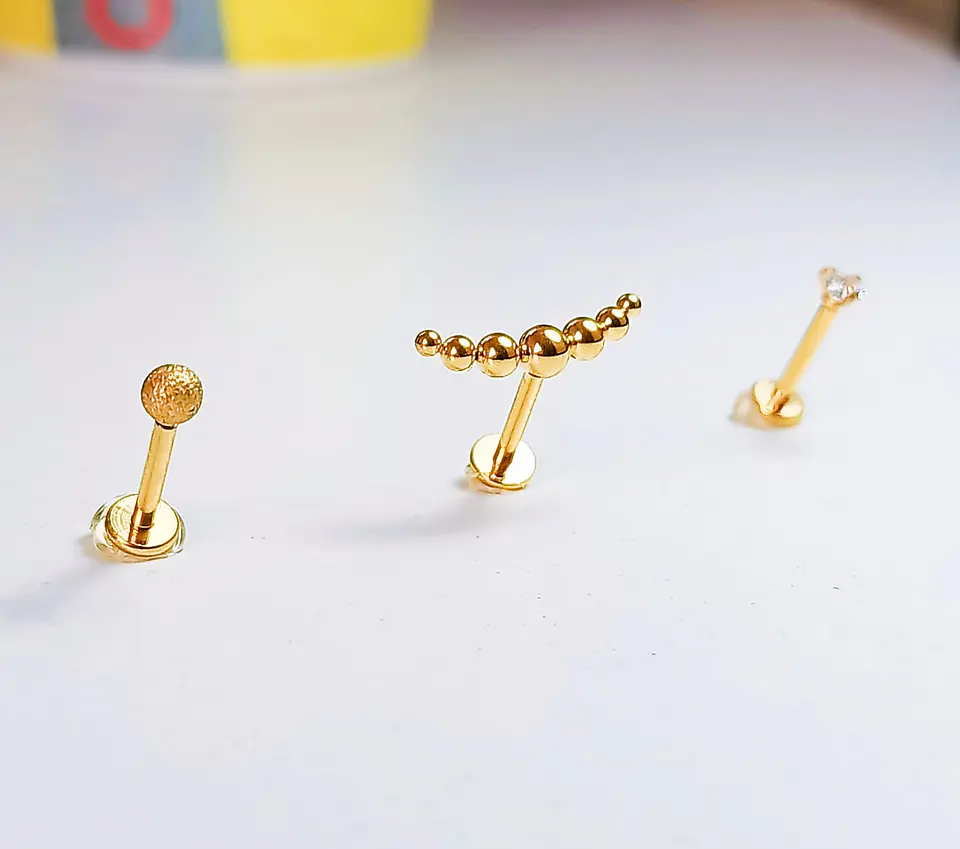 Set Piercing Chapado Oro 18k Nostril Labret Punto Trepador 3