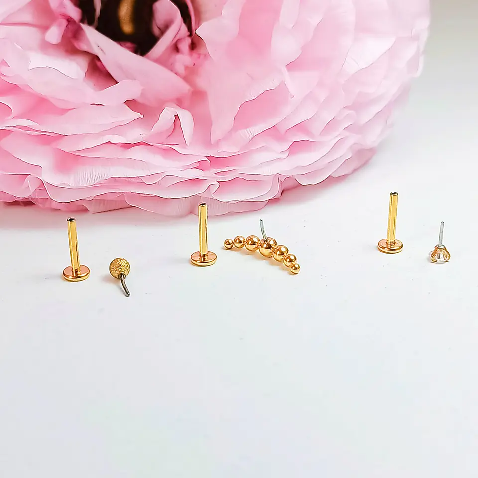 Set Piercing Chapado Oro 18k Nostril Labret Punto Trepador 4