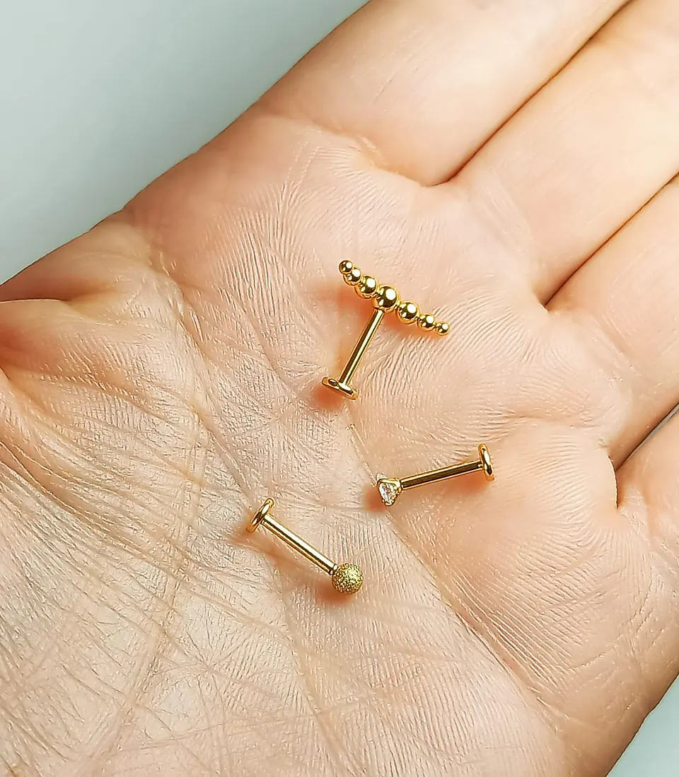 Set Piercing Chapado Oro 18k Nostril Labret Punto Trepador 5